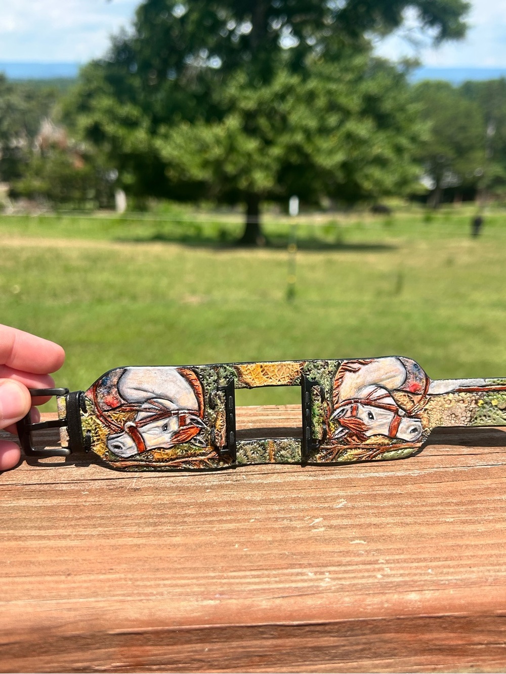 Hand-Painted Horse Leather Apple Watch Band Cuff